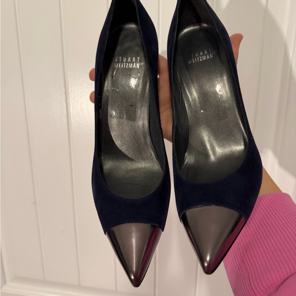 Stuart Weitzman suede pointed-toe heels, navy blue, size 7 - Picture 9 of 9